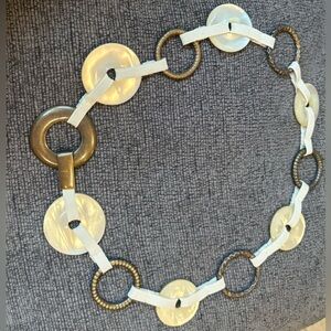 Vintage Stretch Chain Belt Mother of Pearl and Brass Rings - One Size Fits Most